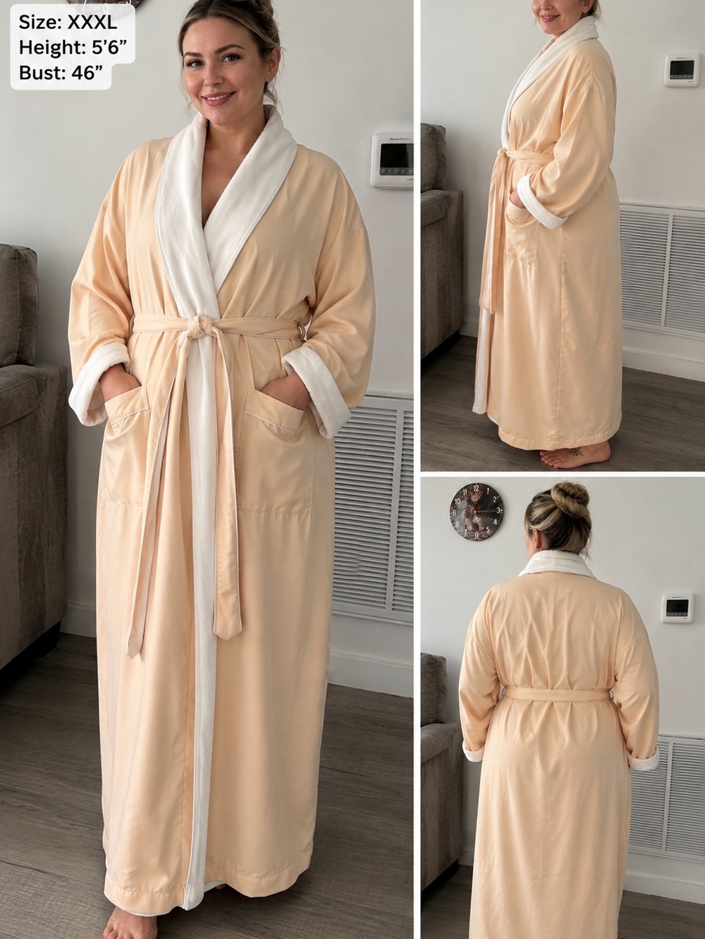 Ty Peach and White Plush-Trim Long Robe